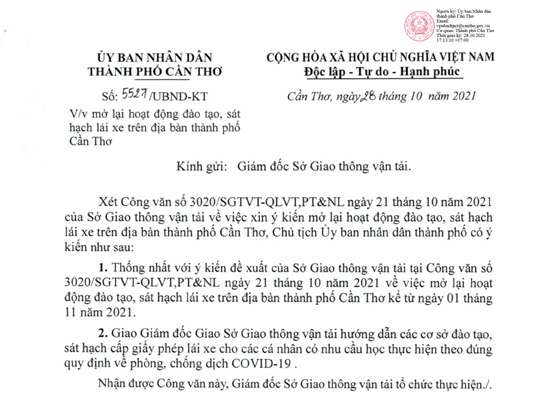 Trung Tâm Giáo dục nghề nghiệp đào tạo và sát hạch lái xe Chiến Thắng hoạt động trở lại từ ngày 01/11/2021